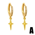 Minimalist gold star drop earrings with sparkling zircon stones for women - Four-pointed Star Dangle (A) / Gold