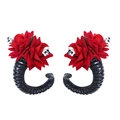Barrettes gothiques Jour des Morts avec cornes noires, roses rouges et petits crânes - Barrette à Cheveux Corne de Diable Rose Rouge avec Crâne