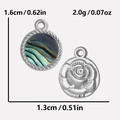 Silver 304 stainless steel round pendant with abalone shell inlay and floral relief - Silver Color Abalone Shell Pendant Only (S1994-S-B)