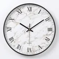 12-inch silent wall clock with white marble pattern and black Roman numerals - 012H Roman Numerals Marble-Black Frame