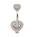 Rose gold belly button ring featuring two heart shaped clear cubic zirconia stones - Rose Gold (Double Heart)
