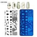 Rectangular nail stamping plate OM-H06 with botanical leaf patterns for DIY nail art - Plant Leaves and Forest Style (OM-H06)