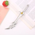 Silver fantasy sword pen with curved blade and yellow gemstone inlay detail - Silver Broadsword / 0.5mm