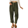Détail du pantalon en velours côtelé vert olive à taille haute avec bouton et plis - Vert Militaire