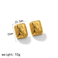 Detail view of gold textured geometric rectangle stud earrings with dimensions and weight - Gold Quilted Rectangle (TE6879)