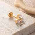 F136 titanium gold piercing stud with 6.5mm three-zircon flower detail on stone base - 6.5MM / Gold-Clear White