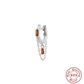 Pendientes de aro en plata 925 con circón naranja y cadena de borla geométrica - Pieza Única / Oro Blanco-Circonita Rojo Naranja