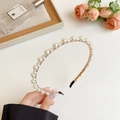 Elegant pearl headband with gold metal frame and white pearls for women's hair styling - Spaced Pearl Decorative Style / White/Gold