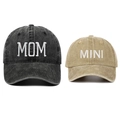Matching MOM and MINI embroidered cotton baseball caps for mother and child - Black MOM + Khaki MINI (Set)