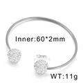 Silver titanium steel C-shaped open bracelet with sparkling crystal pave balls - 12mm Steel Color