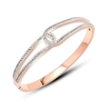 Eleganter roségoldener doppelwandiger Armreif mit weißen Mikro-Pave-Kristallen - Roségold Hohler Gekreuzter Strass Stil (4894576064536)