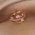 Macro detail of rose gold ring with colorful zircon gems on champagne satin fabric - Adjustable Open / 17# Skyline Meteor (Rose Gold)