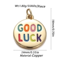 Close-up of a round copper pendant with Good Luck engraving and dimensional specifications - Colorful Good Luck Disc (CX139-3)