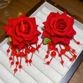 Exquisite red rose stud earrings with beaded tassels for a stylish New Year look - 66# Silver Earring Post - Red
