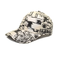 Detail view of graffiti-style baseball cap featuring glossy black and white leather texture - M(56-58cm) / Beige