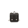 Mini sac bandoulière enfant en cuir noir avec surpiqûres blanches et chaîne argentée - Noir