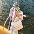 Pink leather mini bag keychain cute balloon dog charm bag pendant for women and girls accessories - Pink