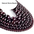Deep red natural stone round beads polished for handmade bracelets and necklaces - Garnet