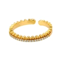 Golden double-layer open ring featuring polished beads and pavé-set clear zircon stones - Adjustable Open / Gold Double Layer Bead Style (G9102482G-5)