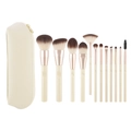 13-piece beige makeup brush set with rose gold accents and a cream leather storage pouch - 12Pcs Set (With Storage Bag) / Apricot
