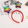 Christmas headband with red velvet band and rainbow sequin stars with Merry Christmas text - Colorful Star