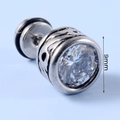9mm round zircon stud earring with vintage silver finish and skull cross punk style - Round White Rhinestone