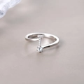 S925 sterling silver bypass ring with sparkling zircon letter T and round crystal - Letter T