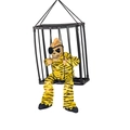 Halloween electric cage ghost in yellow tiger print prisoner outfit with black eye mask - Yellow Tiger Stripe