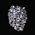 Macro shot of silver alloy brooch with clear marquise and oval cut crystal floral clusters - 0030-SL / Silver