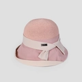 Elegant summer sun hat for women with pink breathable mesh crown and beige bow trim - M (56-58cm) / Pink
