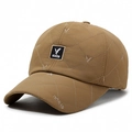 Quilted brown winter baseball cap with diamond pattern stitching and embroidery detail - Adjustable / Deep Beige