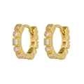 Elegantes pendientes de aro chapados en oro de 18K con circonitas cuadradas y redondas - Huggie de Lujo con Múltiples Filas de Pavé (E408-1)