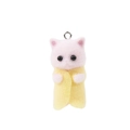 Close-up of cute pink flocked resin cat pendant with a yellow blanket and metal ring - Light Yellow