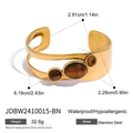 Gold plated stainless steel open bangle with brown tiger eye stones and wave design - Brown Tiger Eye Style (JDBW2410015-BN)