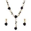 Parure de bijoux vintage rose noire avec collier et boucles d'oreilles dorés - Parure Collier Boucles d'Oreilles Rose Noire (WG-1166) / Noir (WG-1166)