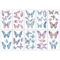 Set of 10 colorful glitter butterfly temporary tattoos with watercolor wing designs - Glitter Butterfly Series A-10 Sheets