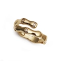 Detailed close-up of a gold-plated bamboo-style open ring with sparkling white zircons - Bamboo Style Gold Open
