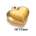 Golden heart-shaped stainless steel pendant with top loop and 16x17mm dimensions - 16x17mm / Gold