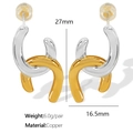 French style minimalist geometric mixed metal earrings in gold and silver brass finish - Cross Streamline (EH330)