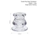 French vintage style clear glass wave candle holder, 5.5cm tall, transparent finish - Dual Ring Design Square Glass Candle Holder