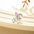 Silver snake ear stud featuring a pink heart gemstone and wings design for women - Pink