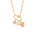 Collar de clip dorado con flor de circón, perla de lágrima y colgante de tortuga marina - Tortuga Flor Gota de Agua Colgante