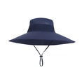 Navy blue outdoor sun hat with wide brim, breathable mesh, and adjustable chin strap - Navy Blue