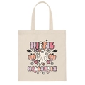 Cream canvas tote bag with Hippie Halloween ghost and pumpkin print for women - Hippie Halloween Floral Pumpkin