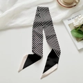 Elegant black and white striped long silk scarf hair tie for bags and neck accessories - Black Fine Lines