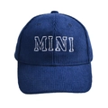 Navy blue corduroy baseball cap for children featuring white MINI letter embroidery - Navy Blue Mini Corduroy Baseball Cap / One Size
