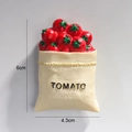 3D simulation fridge magnet featuring a beige sack of red tomatoes with tomato text - Tomato Bag