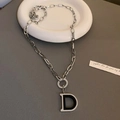 Collana a catena d'argento spessa con ciondolo a lettera D audace in smalto nero - Catena Grossa con Ciondolo Grande Lettera D Argento