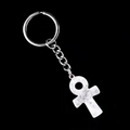 White marble texture Ankh cross keychain with silver metal chain on black background - White Crystal