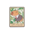 Cartoon Capybara enamel pin in business suit on money pile with CAPY-ITALISM text - Suit Capy-italism Style (QHXZ905)